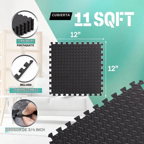 Vista 2 de Yes4All Alfombrillas Entrelazadas de EVA, Baldosas de Suelo tipo Rompecabezas, Acolchado de Suelo de Espuma con Borde para Muebles, Espacio del Negro