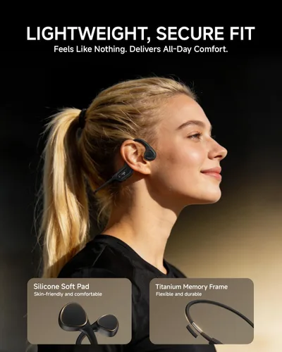 Vista 4 de PSIER - Auriculares de conducción ósea, auriculares Bluetooth 6.0 de oreja abierta, auriculares inalámbricos de 10 horas de reproducción
