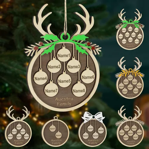 Vista 57 de Adornos de Navidad personalizados, familia de 1 nombre, adornos de Navidad de madera personalizados, decoración personalizada, decoración de árbol