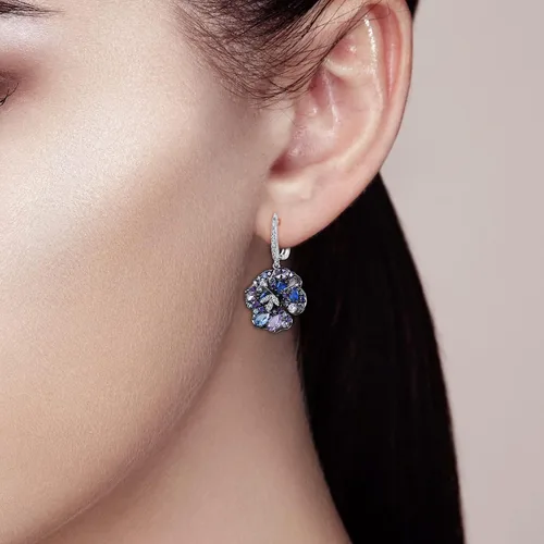 Vista 4 de Santuzza Aretes de plata de ley con piedras preciosas para mujer