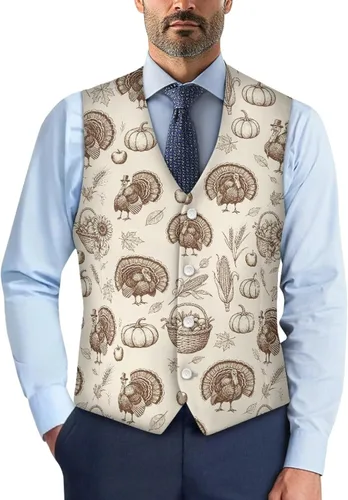 Vista 17 de TODIYADDU Single Breasted Sleeveless Vest for Men Tuxedo Vest Mushroom