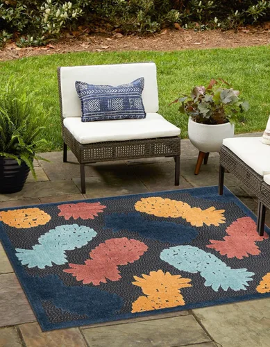 Vista 10 de Unique Loom Belize Outdoor Collection - Alfombra rectangular de 2 x 3 pies 1 pulgada, color negro y rojo óxido