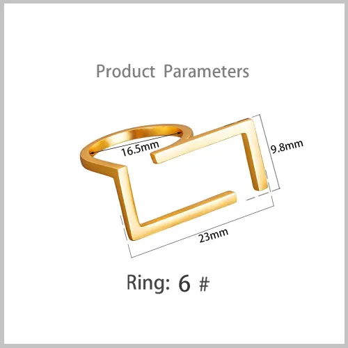 Vista 5 de Anillo rectangular único de banda abierta para mujeres y niñas, chapado en oro, minimalista, geométrico, ajustable, expansible, hipoalergénico