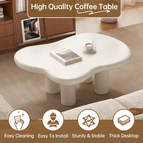 Vista 3 de Cloud Mesa auxiliar con 4 patas, mesa auxiliar blanca de 35.43 pulgadas, mesas de centro modernas con mesa gruesa para sala de estar, mesas