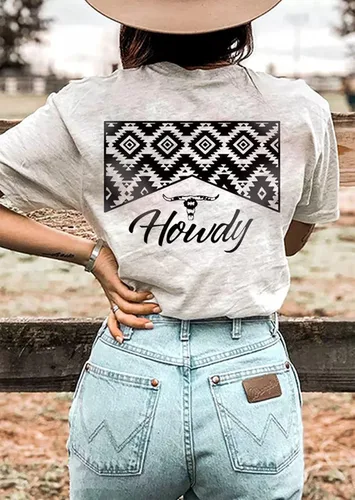 Vista 3 de Western Cowboy - Camiseta de manga corta para mujer, diseño de calavera de whisky, estilo casual, música country, camisetas retro occidentales