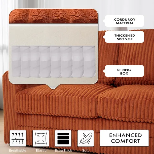Vista 5 de Sofá modular de pana de 115 pulgadas con otomana de almacenamiento Naranja