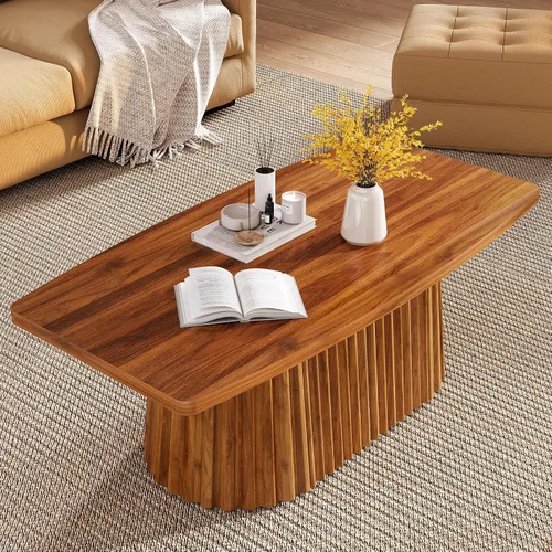 Vista 9 de LITTLE TREE Mesa auxiliar rectangular de 47.24 pulgadas con bordes cortos redondeados, mesa central de granja con base plisada y mesa grande