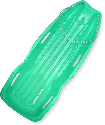 Vista 9 de Slippery Racer Downhill Xtreme Flexible Adults and Kids Plastic Toboggan Snow Sled for up to 2 Riders with Pull Rope and Handles