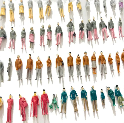 Vista 6 de Xafissy 100 piezas de figuras de escala HO, conjunto de personas en miniatura de resina pintada DIY, mixto sentado y de pie para escenas en miniatura