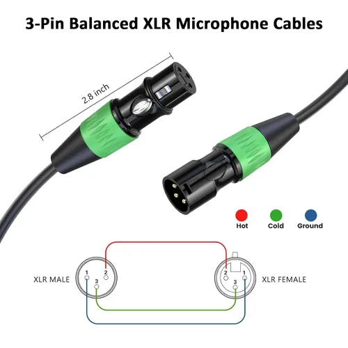 Vista 5 de Cables XLR de 3 pies, 4 unidades, cables de micrófono macho a hembra, 3 pines, conectores codificados por color chapado en oro para micrófonos
