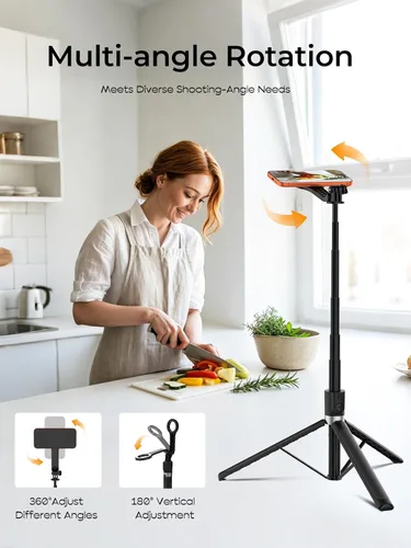 Vista 6 de Trípode para teléfono y palo para selfie, trípode extensible todo en uno de aluminio de 74.8 in para smartphone Negro