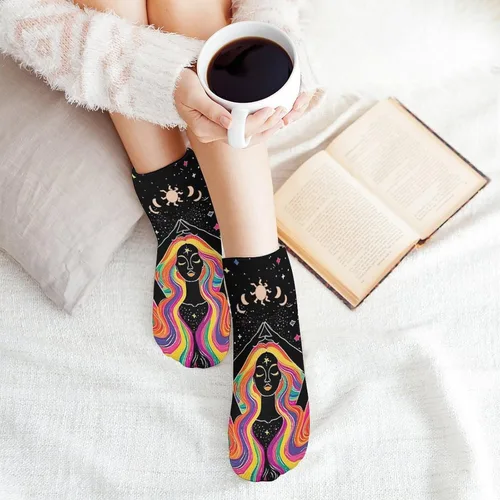 Vista 6 de Calcetines tobilleros unisex con diseño de ángel arco iris, para hombre y mujer, 5 pares