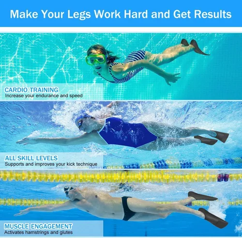 Vista 6 de Gintenco Aletas de Natación, Aletas de Natación para Niños para Natación de Vueltas, Aletas de Tamaño de Viaje con Bolsa de Malla, Aletas