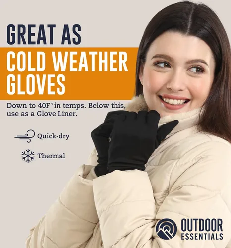Vista 4 de Guantes para correr con pantalla táctil, forro térmico de invierno para clima frío para hombres y mujeres, guantes negros delgados, ligeros
