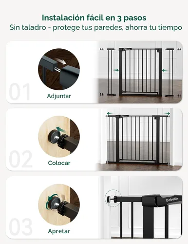 Vista 5 de Babelio - Puerta de seguridad para puertas y escaleras, de 26-40 pulgadas, con cierre automático, puerta de presión C5, fácil de instalar, sin