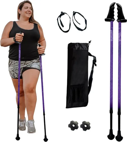 Vista 24 de York Nordic Bastones de senderismo motivadores grandes y altos para equilibrio y rehabilitación, 2 piezas, fuertes bloqueos de botón, patas de goma