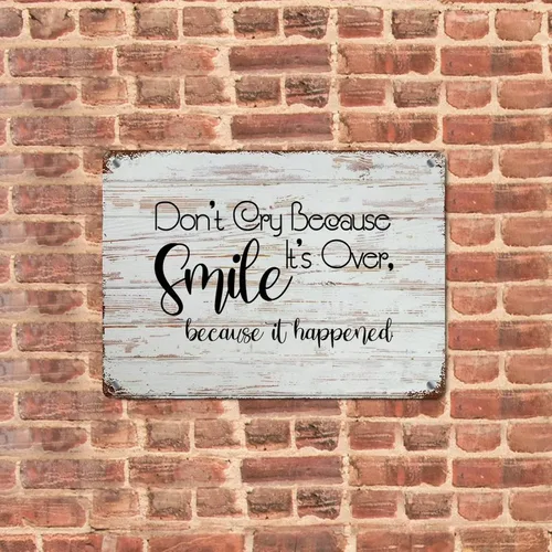 Vista 2 de Life Quote - Letrero de metal rústico para pared, decoración de pared con texto en inglés "Don't Cry Because It's Over, Smile Because It Happen