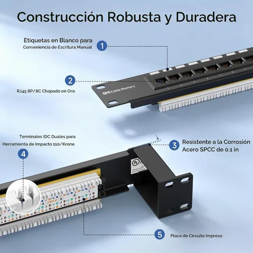 Vista 6 de [Listado UL] Cable Matters Mini Panel de conexión de 8 puertos con soporte