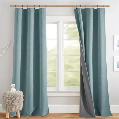 Vista 25 de NICETOWN Cortinas 100% opacas de 63 pulgadas de largo, 2 paneles de cortinas cortas con aislamiento térmico con forro para dormitorio, cortinas
