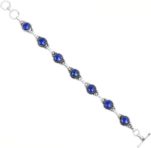 Vista 3 de Round Shape Natural & Synthetic Gemstones Silver Plated Bracelets for Women - Vintage Bohemian Style Handmade Birthstone Adjustable Link Bracelet