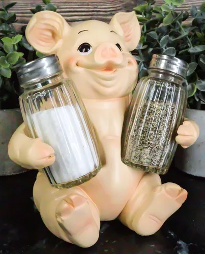 Vista 6 de Ebros Gift Animal Farm Granero Cerdo Cerdo Sal Pimienta Shakers Titular Estatuilla Cerdo Cerdo Caprichoso Cerdo Tocino Piglet Estatua Organizador