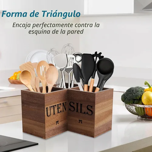 Vista 6 de Suli Soporte extra grande para utensilios de cocina con 3 compartimentos, organizador de utensilios de esquina para encimera, organizador