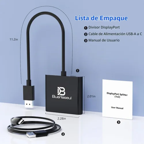 Vista 8 de Divisor DisplayPort a HDMI dual 4K a 60Hz, alimentado por USB-C, DisplayPort 1.4 MST Hub DP a HDMI 1 en 2 salidas divisor para monitores duales modo