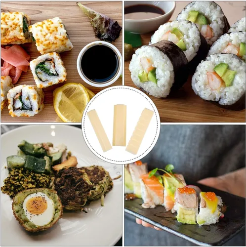 Vista 2 de Oshizushi - Molde de prensa de sushi rectangular, kit de 3 piezas, herramienta profesional para hacer musubi con ranuras de corte, molde de sushi