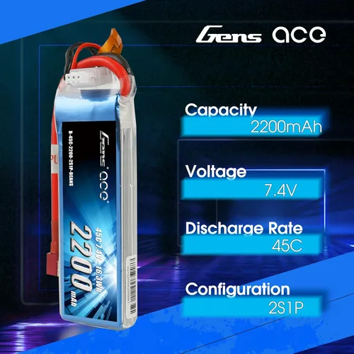Vista 3 de Gens ace 7.4V 2200mAh 2S 45C LiPo Batería Deans Plug para 70MM EDF RC Avión 450 Helicóptero Rc Barco