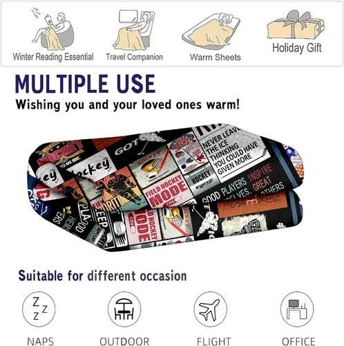 Vista 5 de Manta de hockey, regalos para niños y niños, suave y acogedora ropa de cama de hockey, manta de vellón, regalos de hockey para hombres y mujeres