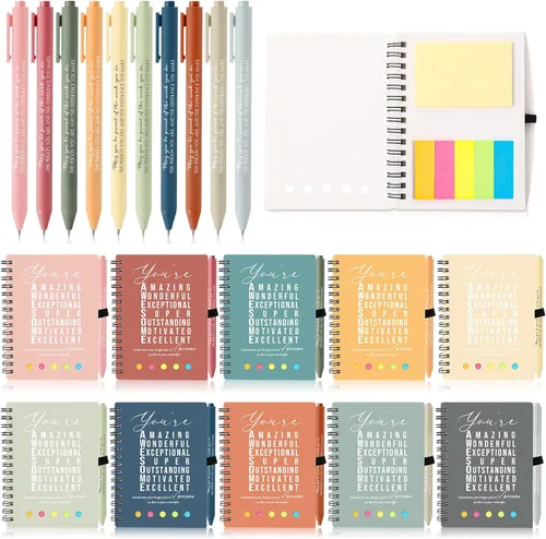Vista 12 de Jetec 20 piezas/10 juegos de regalo para profesores, cuaderno motivacional en espiral con notas adhesivas, bolígrafo a granel, diarios inspiradores