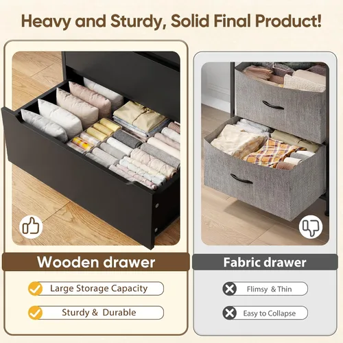 Vista 8 de Romorgniz - Cómoda negra para dormitorio con 6 cajones de madera, sin mango, 43.2 pulgadas de alto Modern Solid Chests of Drawer for Living Room