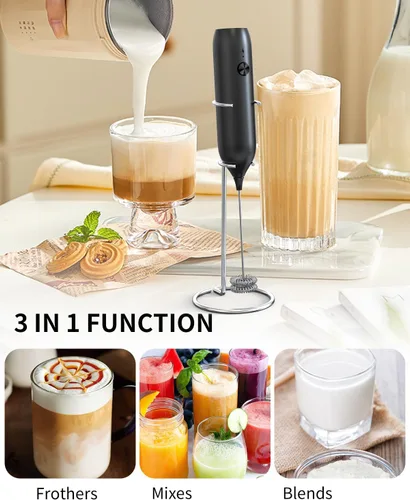 Vista 6 de CIRCLE JOY Espumador de leche recargable de mano con soporte, batidor de doble bobina para café, capuchino, lattes, frappé, matcha y chocolate