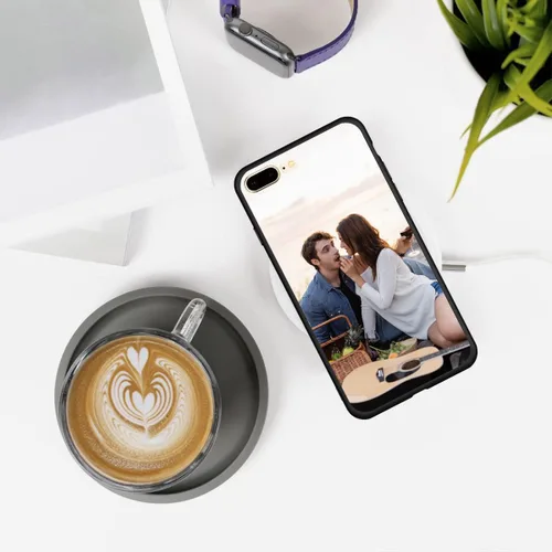 Vista 4 de Funda de teléfono con foto personalizada para iPhone 7 Plus 8 Plus, imagen personalizada/texto, funda negra delgada y suave, regalo único de nicho