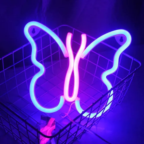 Vista 2 de Luz nocturna para niños, enchufe de mariposa de fibra óptica, cambio de color, luz nocturna, lámpara de decoración de juguete de regalo (azul + rosa)