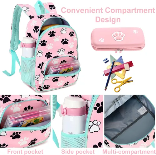 Vista 5 de LOIDOU Mochila para niños y niñas de 15 pulgadas para niños y niñas, preescolar, bolsa de libros para guardería, viajes, Rosado, Bonito y duradero