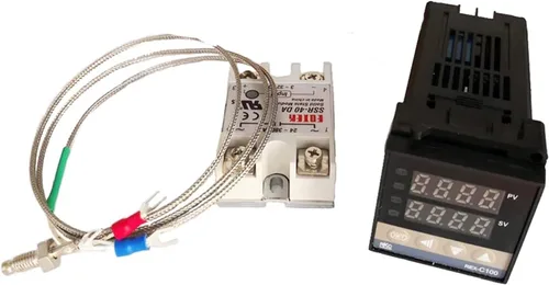 Vista 4 de 1pcs REX-C100 Digital Temperature Controller Thermostat PID Thermometer SSR 40DA Solid State Relay K Thermocouple Probe Radiator(Set 1)