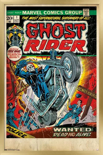 Vista 15 de Trends International Marvel Comics Ghost Rider - Póster de pared con portada #1, 22.4 pulgadas de largo x 14.7 pulgadas, versión enmarcada de madera