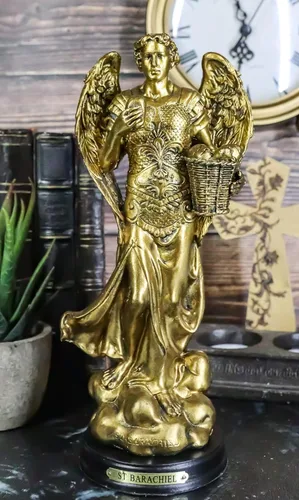 Vista 8 de Ebros - Estatua de arcángel de la iglesia católica bizantina Barachiel de 8 pulgadas de alto, figura de San Barachiel el Arcángel con placa