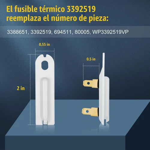Vista 8 de Elemento calefactor para secadora 8544771 con termostato y fusible de corte