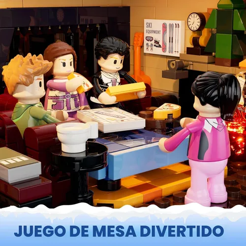 Vista 3 de FUNWHOLE Juego de ladrillos de construcción de iluminación de cabaña de esquí de Navidad, colección retro de casa de nieve de invierno, luz LED