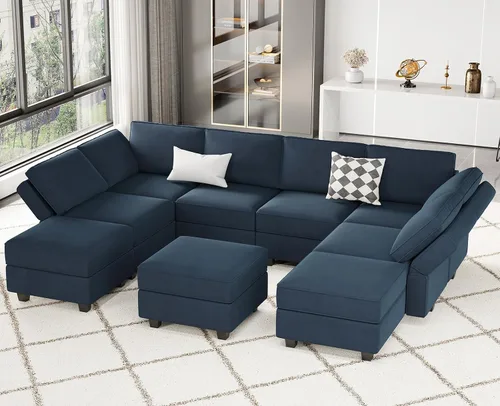 Vista 19 de Belffin Sofá modular de gran tamaño en forma de L con diván reversible convertible en forma de L, sofá seccional verde
