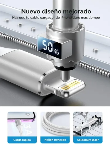 Vista 5 de Cargador de iPhone [certificado Apple MFi] Cable de carga rápida USB a Lightning de 6 pies, cable USB trenzado para teléfono compatible con iPhone