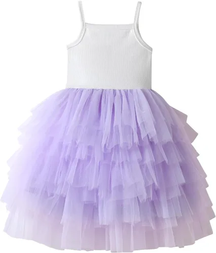 Vista 9 de DXTON Vestidos de verano sin mangas para niñas, con correa de tutú, tejido con 8 capas, mezcla de algodón esponjoso para fiestas de cumpleaños, de 3