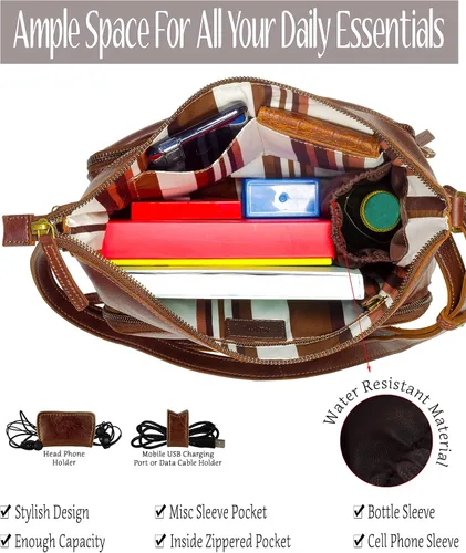 Vista 2 de Mou Meraki Bolso cruzado de cuero genuino y bolsos - Bolso cruzado sobre el hombro para mujer Genuine Leather, Crossover Bag, Over the Shoulder