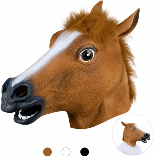 Vista 8 de Máscara de caballo, disfraz de Halloween, máscara realista de látex
