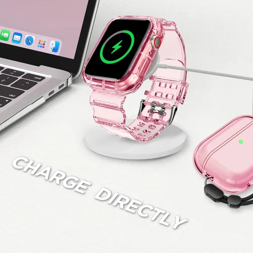 Vista 26 de DABAOZA - Correa transparente compatible con Apple Watch con estuche protector, correa deportiva de TPU con brillo para mujeres y hombres