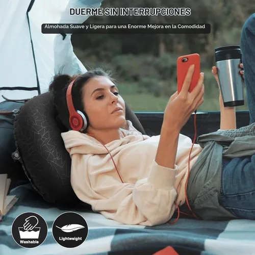 Vista 2 de Almohada inflable para acampar, almohada de aire inflable de viaje, soporte lumbar para el cuello, almohada compacta ultraligera para senderismo al