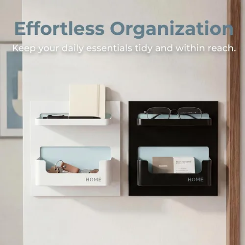 Vista 5 de Estante de mesita de noche con gel adhesivo fuerte, soporte organizador de montaje en pared para teléfono celular, lentes, control remoto, llaves