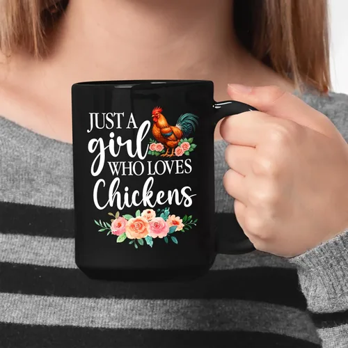 Vista 3 de Taza de pollo con texto en inglés "I Just A Girl Who Loves Chickens", taza de pollo personalizada, regalo personalizado para amantes de los pollos